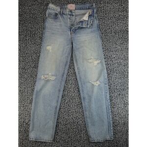 Revice Denim Straight Leg Jeans Womens 25 Light Blue Distressed Button‎ Fly